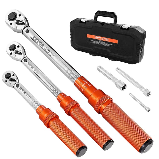 Set Aus 3 Drehmomentschlüsseln Mit Klickmechanismus, 1/4", 3/8" Und 1/2" Antrieb, 10-170 Lbf-ft, 5-45 Lbf-ft, 20-240 Lbf-in, Zweistufige Bidirektionale Skala, 72 Zähne, ±3% Genauigkeit, Für Fahrräder