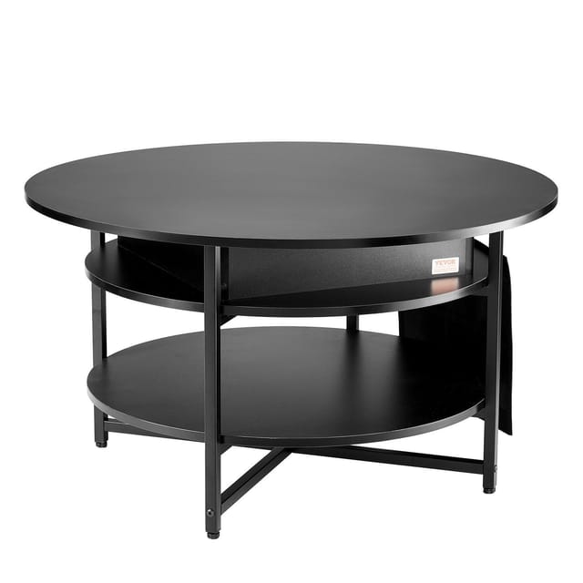 Runder Couchtisch Mit Hebemechanismus, 90 Cm, Mit Zusätzlichem Stauraum, Ideal Fürs Wohnzimmer, Schwarz