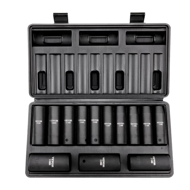 1/2"-antriebs-schlagschrauber-steckschlüsselsatz, 13-teilig, Lange Metrische Größen 10–24 Mm, Chrom-vanadium-stahl, Kfz-reparatur, Inklusive Koffer