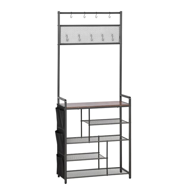1800 Mm Garderobenständer Mit Schuhablage, 4-stufigem Regal, Haken Und Seitentasche, Stahl, Für Ankleidezimmer