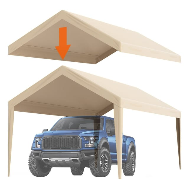 Ersatzplane Für 3 X 6 M Großes Unterstand-/garagenzelt, Robustes Dach, Wasserdicht Und Uv-beständig, Einfache Montage Mit Elastischen Bändern, Beige, Nur Plane.