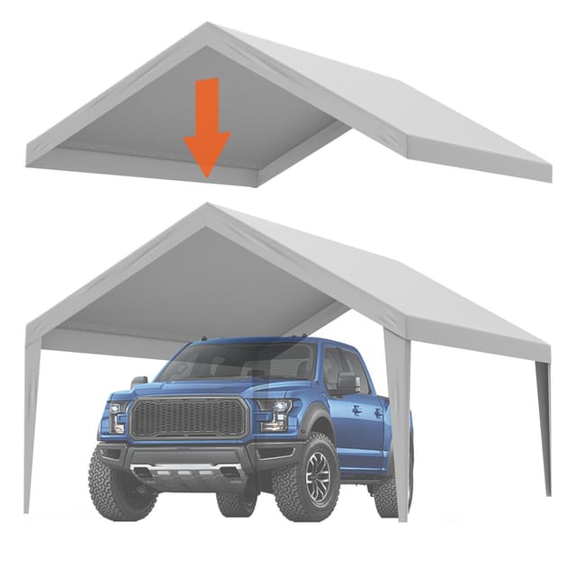 Ersatzplane Für 13 X 20 Fuß (ca. 4 X 6 M) Große Unterstände/garagenzelte, Robuste Dachkonstruktion, Wasserdicht Und Uv-beständig, Einfache Montage Mit Gummiseilen, Grau, Nur Die Plane.