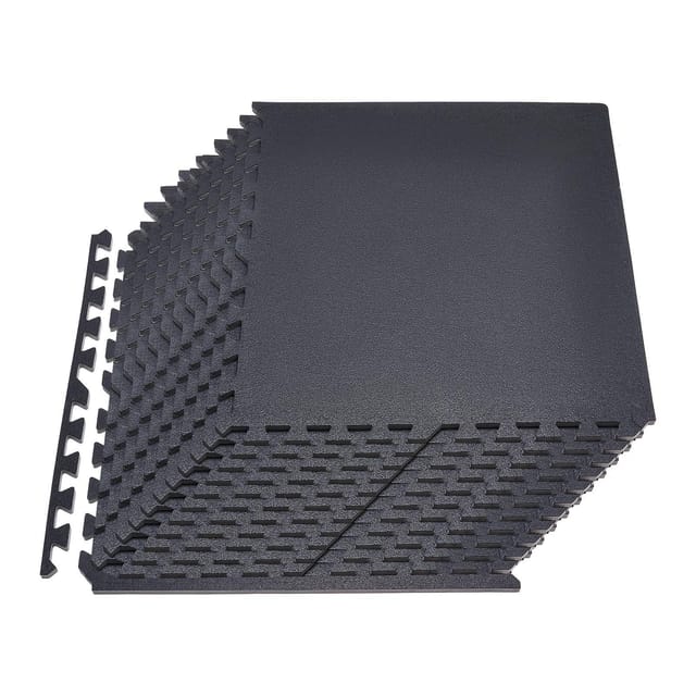 24-teilige Puzzle-fitnessmatte Aus Hochdichtem Eva, 610 X 610 X 14 Mm, Schwarz, Ineinandergreifende Fliesen Für Zuhause Und Büro