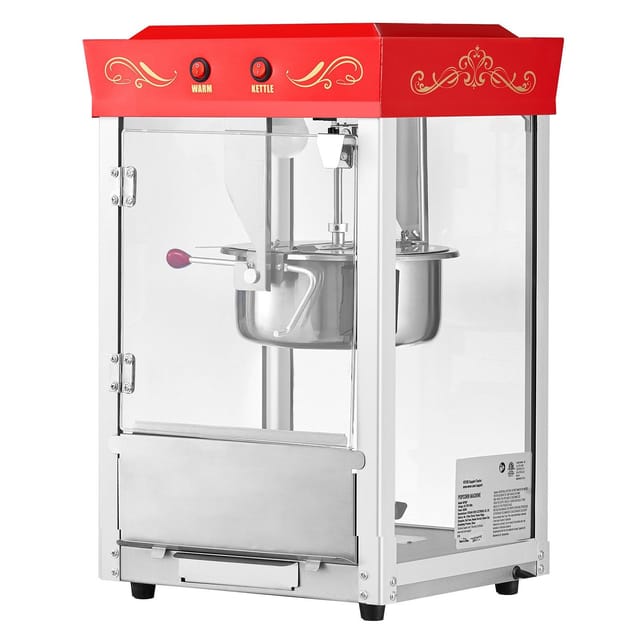 Professionelle 800-w-popcornmaschine, 0,2 Kg Edelstahlschüssel, 48 Becher, 2-tasten-bedienfeld, Rot, Kino-design, Zubehör Inklusive