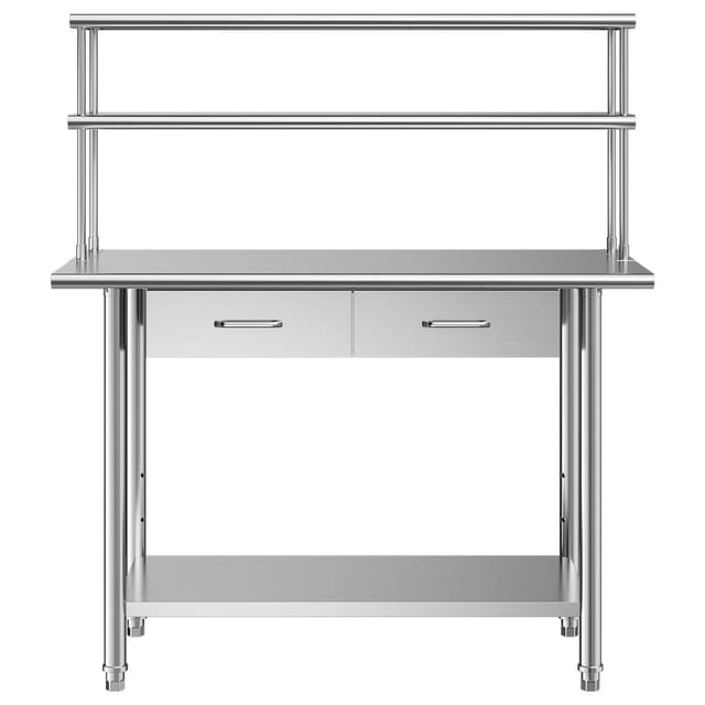 Arbeitstisch Aus Edelstahl, 61 X 122 Cm, Lebensmittelzubereitungsstation Mit Regalen, Schubladen Und Unterem Ablagefach