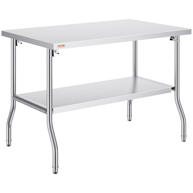 Klappbarer Edelstahl-arbeitstisch, 48 X 30 Zoll, Mit Ablage, Für Küche, Restaurant Oder Garage