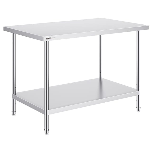 Verstellbarer Edelstahl-arbeitstisch, 76 X 122 X 86 Cm, Robust Für Küche, Garage, Restaurant, Garten