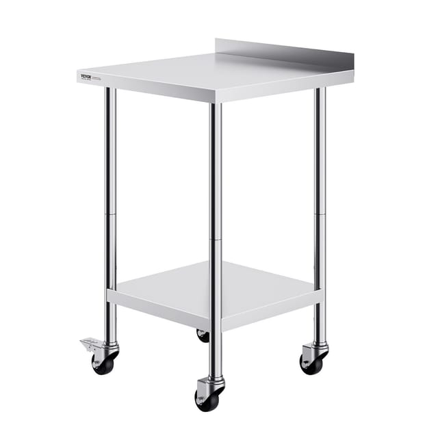 24 X 24 X 40 Zoll Großer Edelstahl-arbeitstisch Mit Rollen, Robuster Und Verstellbarer Tisch Für Die Lebensmittelzubereitung