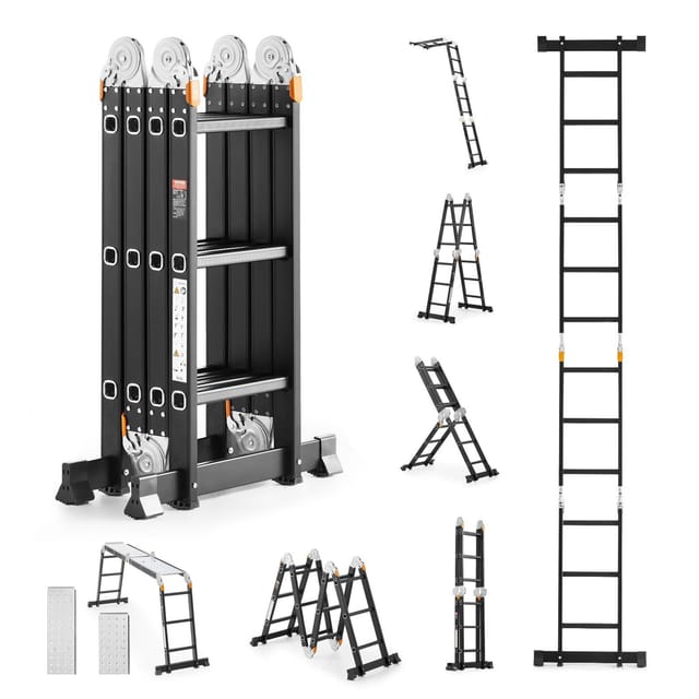 7-in-1 Multifunktions-klappleiter, 3,65 M Ausziehbar, 3-stufige A-leiter, 150 Kg Tragkraft, Für Den Innen- Und Außenbereich