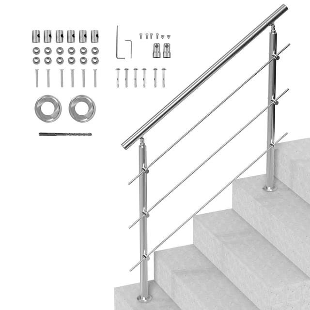 Treppengeländer Aus Edelstahl Für Den Außenbereich, 3-teiliges Set, 120 Cm, Übergangsdesign, Erhöhte Sicherheit