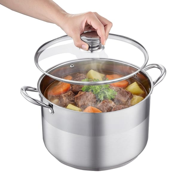 11,4-liter-edelstahl-kochtopf Mit Glasdeckel, Frei Von Pfoa Und Pfas, Geeignet Für Gas-, Induktions- Und Elektroherde, Für Suppen, Eintöpfe Und Pasta.