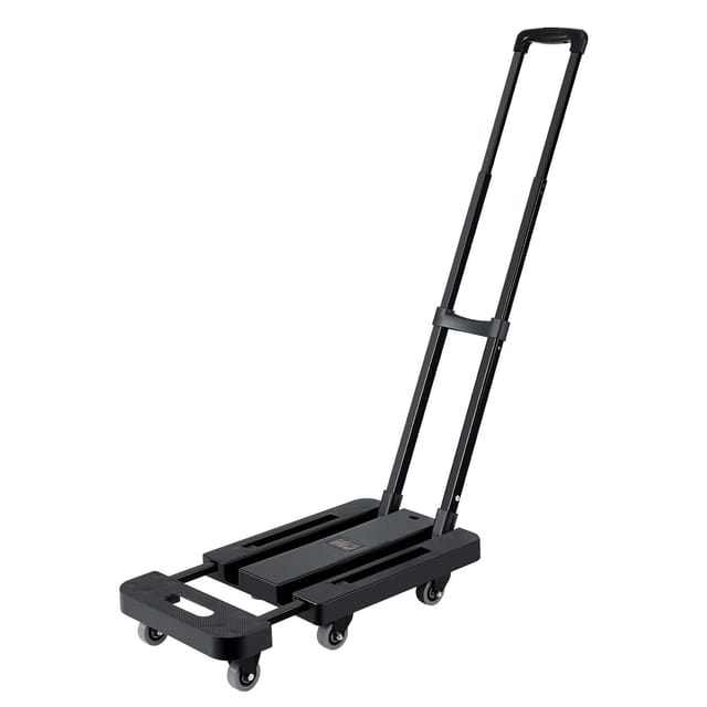 Zusammenklappbarer Handtrolley, Tragkraft 226,8 Kg, Kompakter Gepäckwagen Mit 6 Rädern, 2 Elastischen Gurten, Plattform, Schwarz