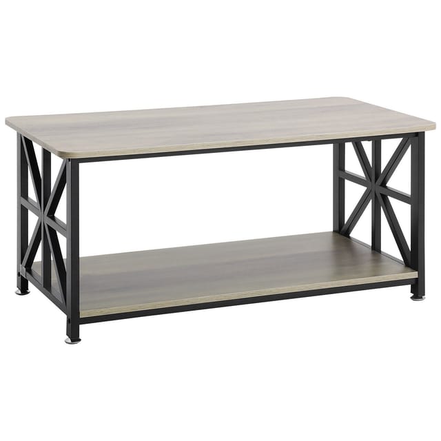 Couchtisch Im Landhausstil, 101,6 Cm, Rechteckig Mit Offenem Stauraum, Rustikaler Holztisch, Wohnzimmer, Schlafzimmer, Studio, Braun Und Schwarz