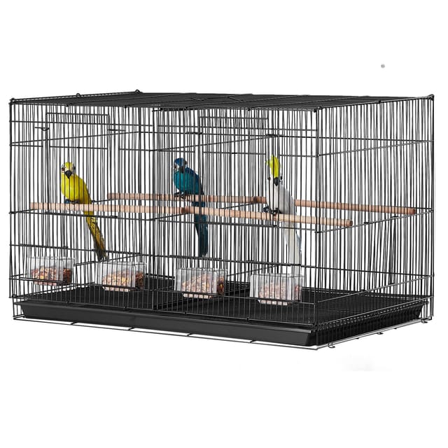 Stabiler 45 Cm (18 Zoll) Großer Vogelkäfig Für Wellensittiche Mit Trennwand, 5 Sitzstangen Und 4 Futternäpfen, Schwarz