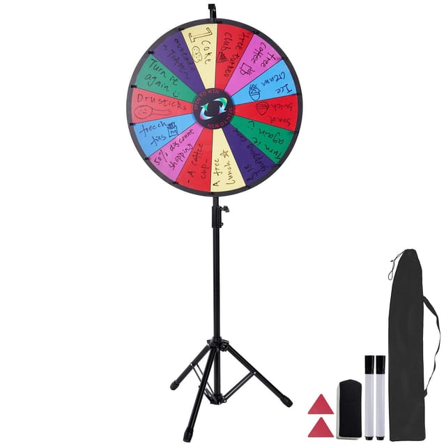 Buntes Glücksrad, 61 Cm, 14 Felder, Stativ, Bodenständer, Abwischbar, Für Partys