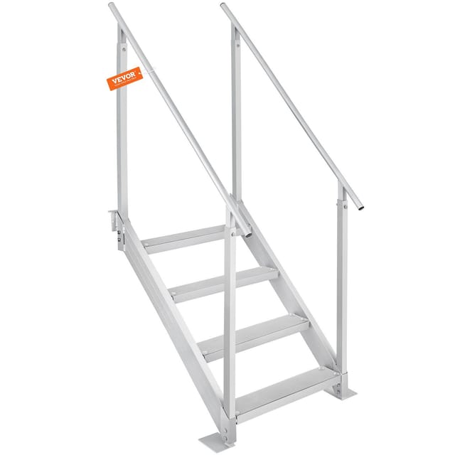 Verstellbare 4-stufige Aluminium-ladeleiter (76–96 Cm), Tragkraft 227 Kg, Mit Doppeltem Handlauf Und Rutschfester Platte