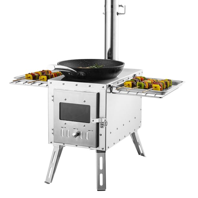 Holzbefeuerter Campingkocher Aus Edelstahl, 21844 Cm, Mit Kamin, Tragbar, Zum Kochen Und Heizen Im Freien