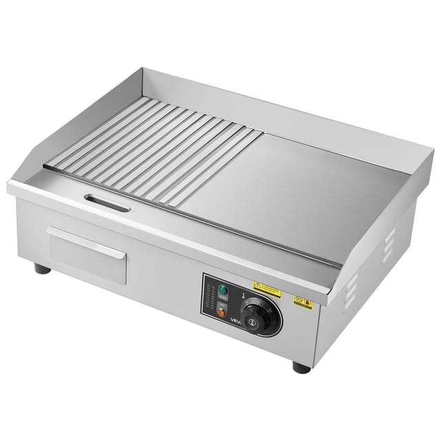 Professionelle Elektrische Grillplatte, 3200 W, 535 X 300 Mm, Temperatur 50–300 °c, Edelstahl, Glatte Und Geriffelte Oberfläche