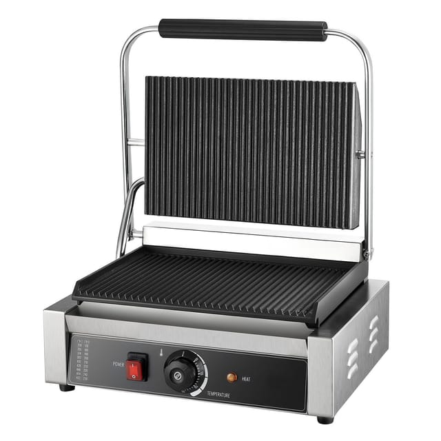 Elektrischer Panini-grill Aus Edelstahl (2200 W), Sandwichmaker Mit Temperaturregelung, 34 X 23 Cm Emaillierte Grillplatte