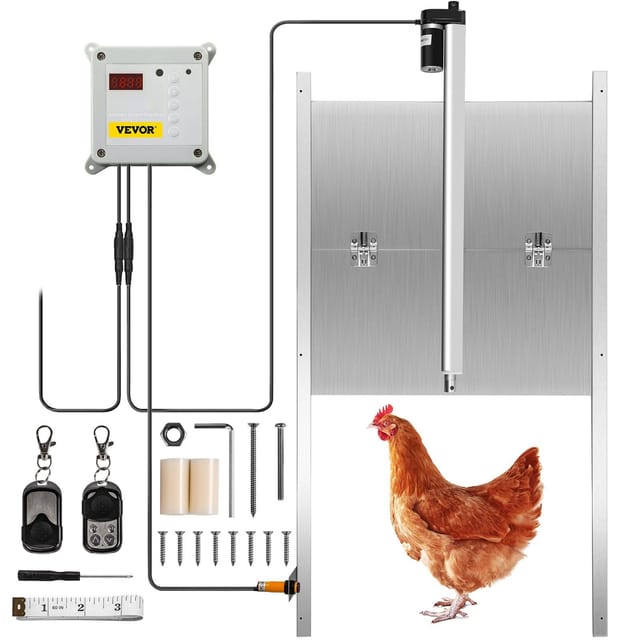 Automatische Hühnerstalltür Mit Zeitschaltuhr, Lichtsensor, 12v 66w Infrarot-öffnungsset Und 2 Elektrischen Fernbedienungen