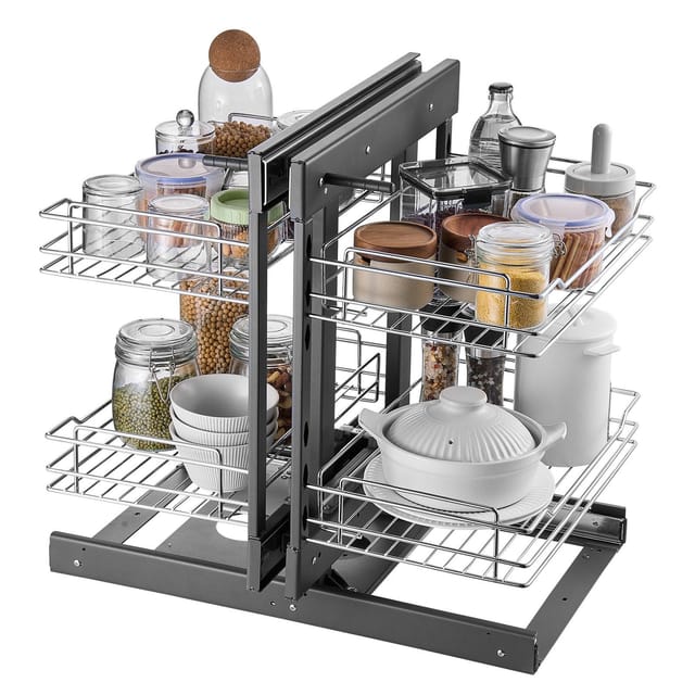 15-zoll-küchenorganizer Mit Auszugsfunktion, 2 Ebenen, 4 Verchromten Stahlregalböden, Kompatibel Mit Links- Und Rechtsanschlag