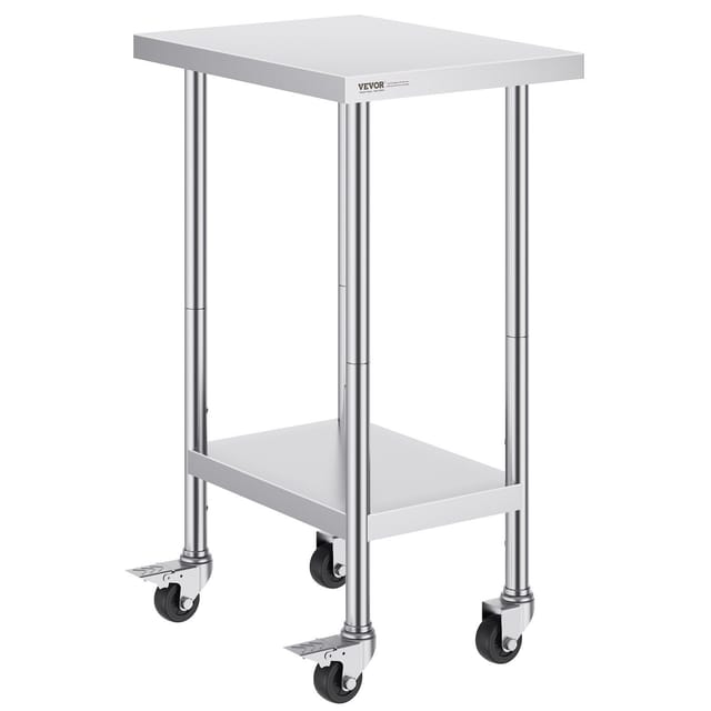 24 X 18 X 38 Zoll Großer Edelstahl-arbeitstisch Mit 4 Rollen Und 3 Verstellbaren Höhenstufen Für Professionelle Küchen