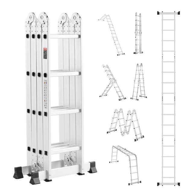 7-in-1 Multifunktions-klappleiter, 4-stufige Teleskopleiter, 4,72 M Höhe, 150 Kg Tragkraft, Für Den Innenbereich
