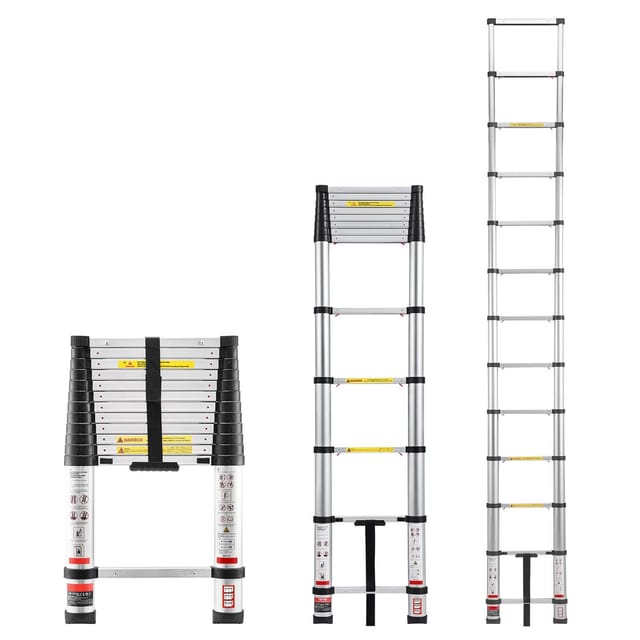 38 M Lange Aluminium-teleskopleiter, Leicht Und Vielseitig, Tragkraft 150 Kg, Rutschfeste Füße Für Den Innen- Und Außenbereich