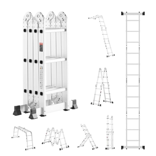 7-in-1-multifunktions-klappleiter, 3-stufig Verstellbare Teleskopleiter, 3,65 M Reichweite, 150 Kg Tragfähigkeit Für Arbeiten