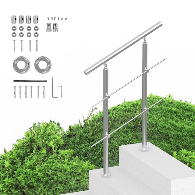 Edelstahlgeländer Für Außentreppen, 2er-set Mit 80 Cm Querstange, Ideal Für Senioren Und Terrassen