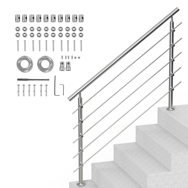 Treppengeländer-set Aus Edelstahl Für Den Außenbereich, 5-teilig, 150 Cm, Übergangsdesign, Ideal Für Senioren, Veranden Und Terrassen