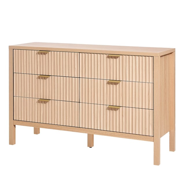 Holzkommode Mit 6 Schubladen, Kippsicherung Und Geriffelter Front, Für Schlafzimmer Und Aufbewahrung