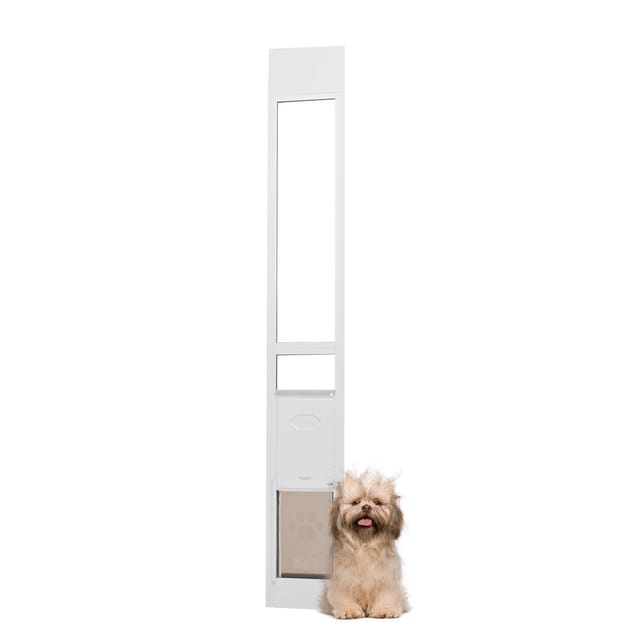 Hundeklappe Für Glasschiebetüren, Verstellbar Von 75 7/8 Bis 80 1 1/16 Zoll, Aluminiumrahmen Und Sicherheitsglas, System