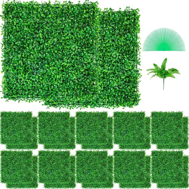 Set Mit 24 Künstlichen Buchsbaumheckenpaneelen, 10 X 10,4 Cm, Uv-beständig, Dekorative Graswand Für Den Innen- Und Außenbereich
