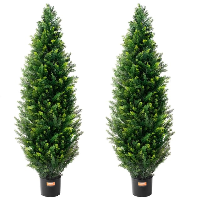 Set Mit 2 Künstlichen Zypressen-topiarybäumen, 121,9 Cm Hoch, Uv-gehärtete Kunstpflanzen Für Die Innen- Und Außendekoration