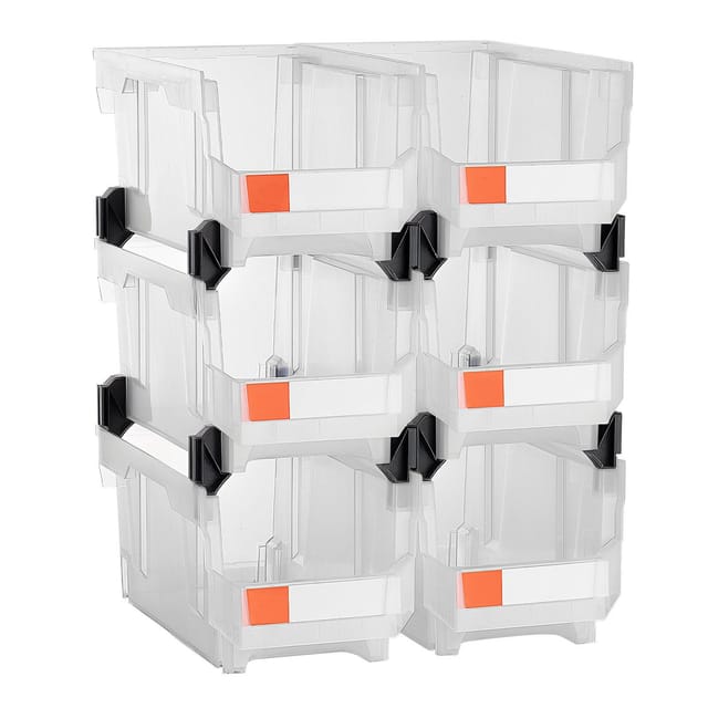 Stapelbare Aufbewahrungsboxen Aus Kunststoff, 37,7 X 21,5 X 18 Cm, 6er-set, Zur Organisation Von Büro, Garage Und Zubehör, Transparent