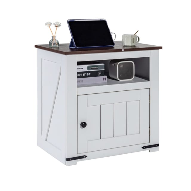 Nachttisch Mit Usb-anschlüssen Und Steckdosen, Stauraum, Für Wohnzimmer, Schlafzimmer Und Büro, Kompaktes, Modernes Design