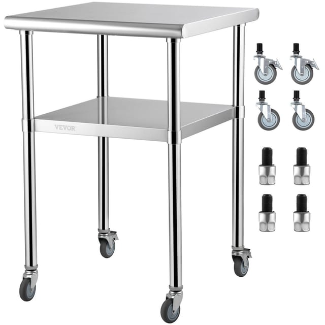 Vorbereitungstisch Aus Edelstahl, 61 X 61 X 91 Cm, 272 Kg, Werkbank Aus Metall Mit Verstellbarem Regalboden Und Rollen, Für Küche Und Garage