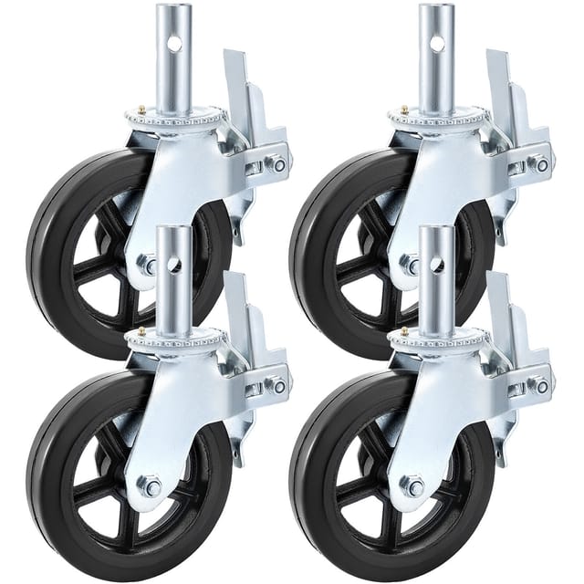 Satz Mit 4 Lenkrollen, 20 Cm, Polyurethan Mit Eisenkern, Doppelbremse, 500 Kg Pro Rad, Für Industrielle Anwendungen, Verschleißfest