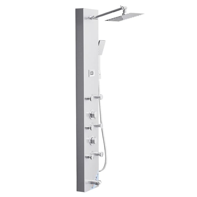 Regenduschsäule Mit Led-beleuchtung, 124,5 Cm, Gebürsteter Edelstahl, 4-funktions-mischbatterie, 6 Strahlarten, Handbrause Und Auslauf, Modernes Badezimmer