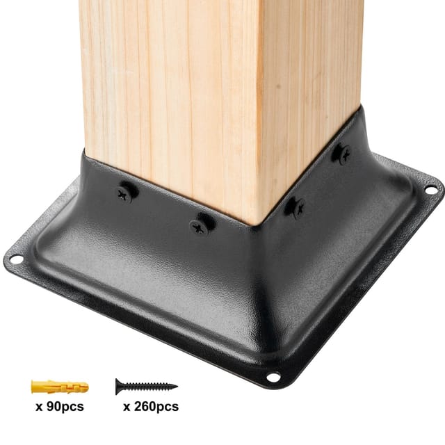 Packung Mit 20 Lackierten Stahlpfostenplatten, 101,6 Mm, Verankerungen Für 91 Mm Holzpfosten, Für Terrassen, Pergolen Und Zäune