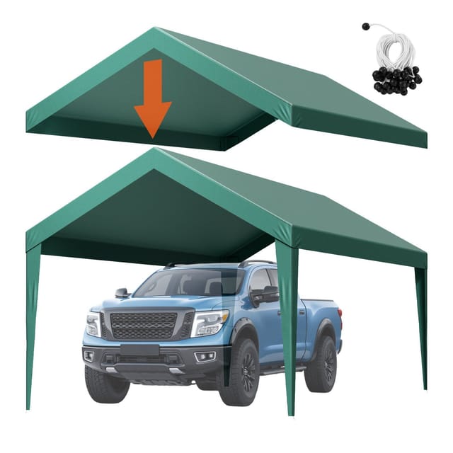 Dunkelgrüne Carportplane 3 X 6 M, Uv-beständiges, Wasserdichtes Dach Mit Elastischen Gurten, Rahmenlos, Langlebig