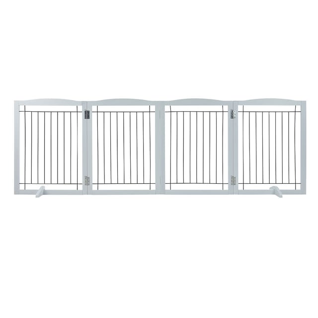 Freistehendes Hundegitter 81 X 245 Cm, 4 Ausziehbare Faltpaneele, Geräuscharme Füße, Weiß, Für Den Innenbereich Und Flure