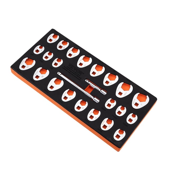 3/8"-kombinationsschlüsselsatz Mit 2 Verlängerungen, 24-teilig, Sae-größen 3/8" Bis 1" Und Metrische Größen 10–22 Mm, Chrom-molybdän-stahl, Eva-aufbewahrung