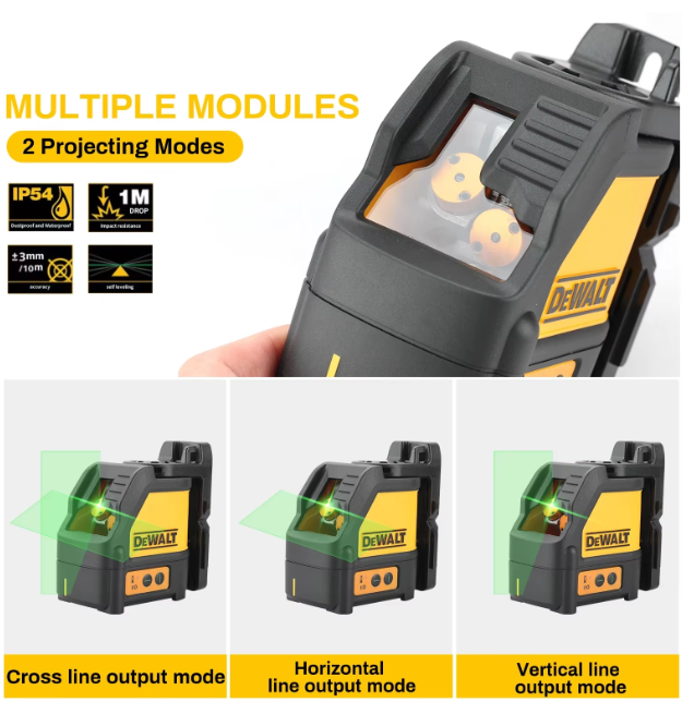 Dewalt Dw088 Niveau Laser Professionnel Croix Vert Auto-nivelant Ip54, Résistant Aux Chocs, Pour Chantier Bâtiment
