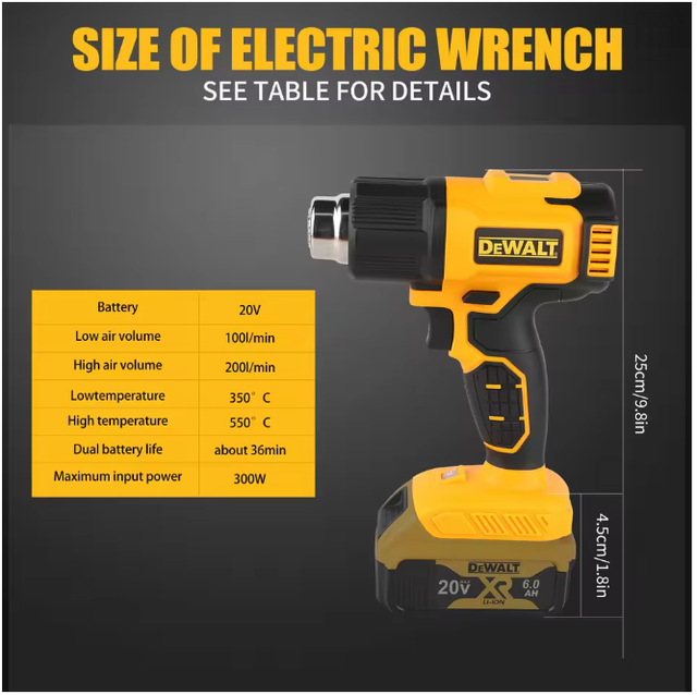 Dewalt Dce530 Décapeur Thermique Sans Fil 18v Xr, Kit Batterie+chargeur, Décollage Peinture Autocollant Rénovation Maison