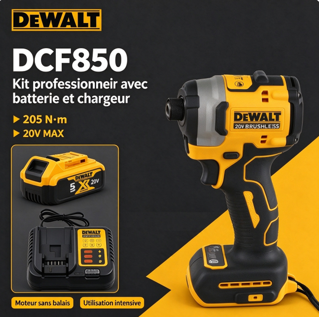 Dewalt Dcf850 Visseuse À Chocs 18v Sans Fil Brushless 205nm, Kit Batterie+chargeur, Atelier Réparation Automobile