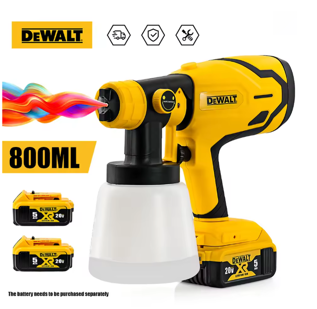 Dewalt Pistolet À Peinture Sans Fil 18v Xr, Kit Batterie+chargeur, Réservoir 800ml Peinture Carrosserie Pièce Métal Garage Auto
