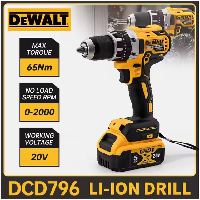 Dewalt Dcd796 Perceuse Visseuse À Percussion Sans Fil 18v Xr, Kit Batterie+chargeur, Perçage Métal Tôle Structure Acier Atelier