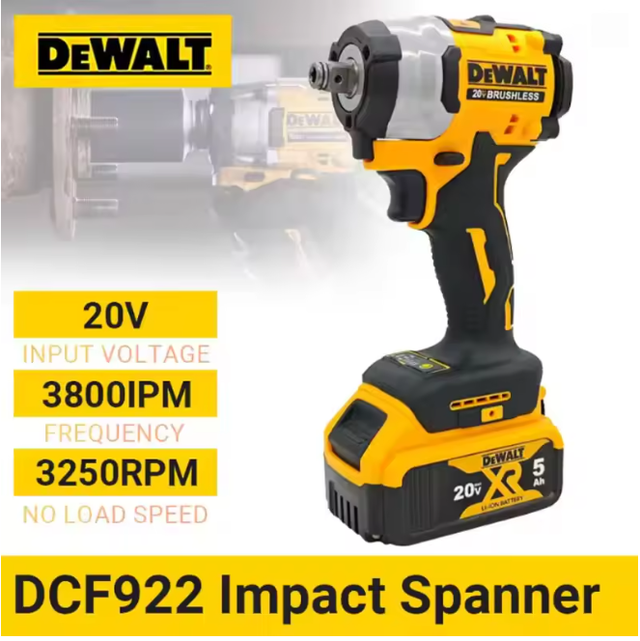 Dewalt Dcf922 Clé À Chocs Sans Fil 18v Xr Compact Brushless 1/2", Couple 406nm/610nm, Kit Batterie+chargeur, Démontage Pneus Atelier Auto